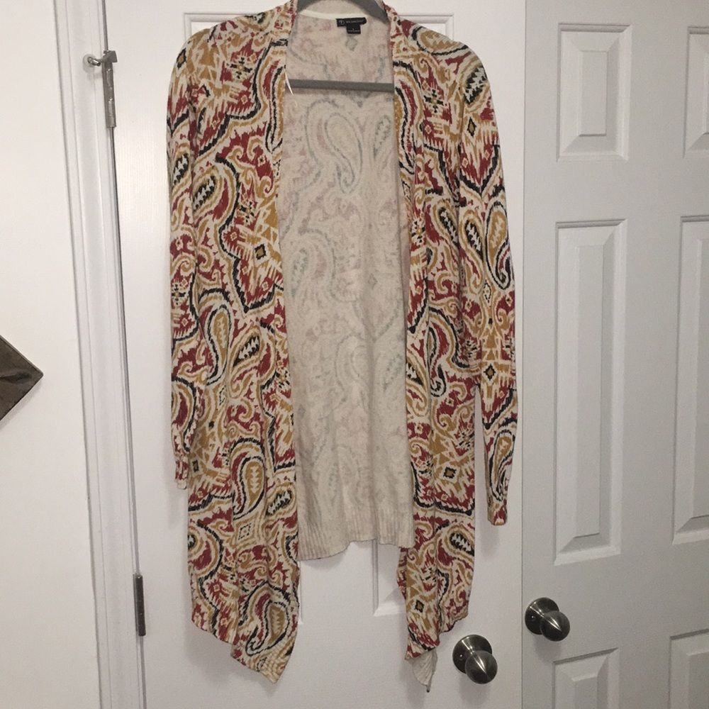 NEW New Directions Cardigan Sweater L 100% Cotton Paisley Open Front Multicolor